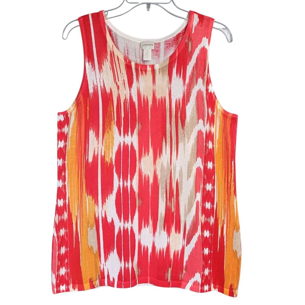 Chico's Knit Tank Top Womens (2) L/12 Coral Yellow Summer Casual Business Casual